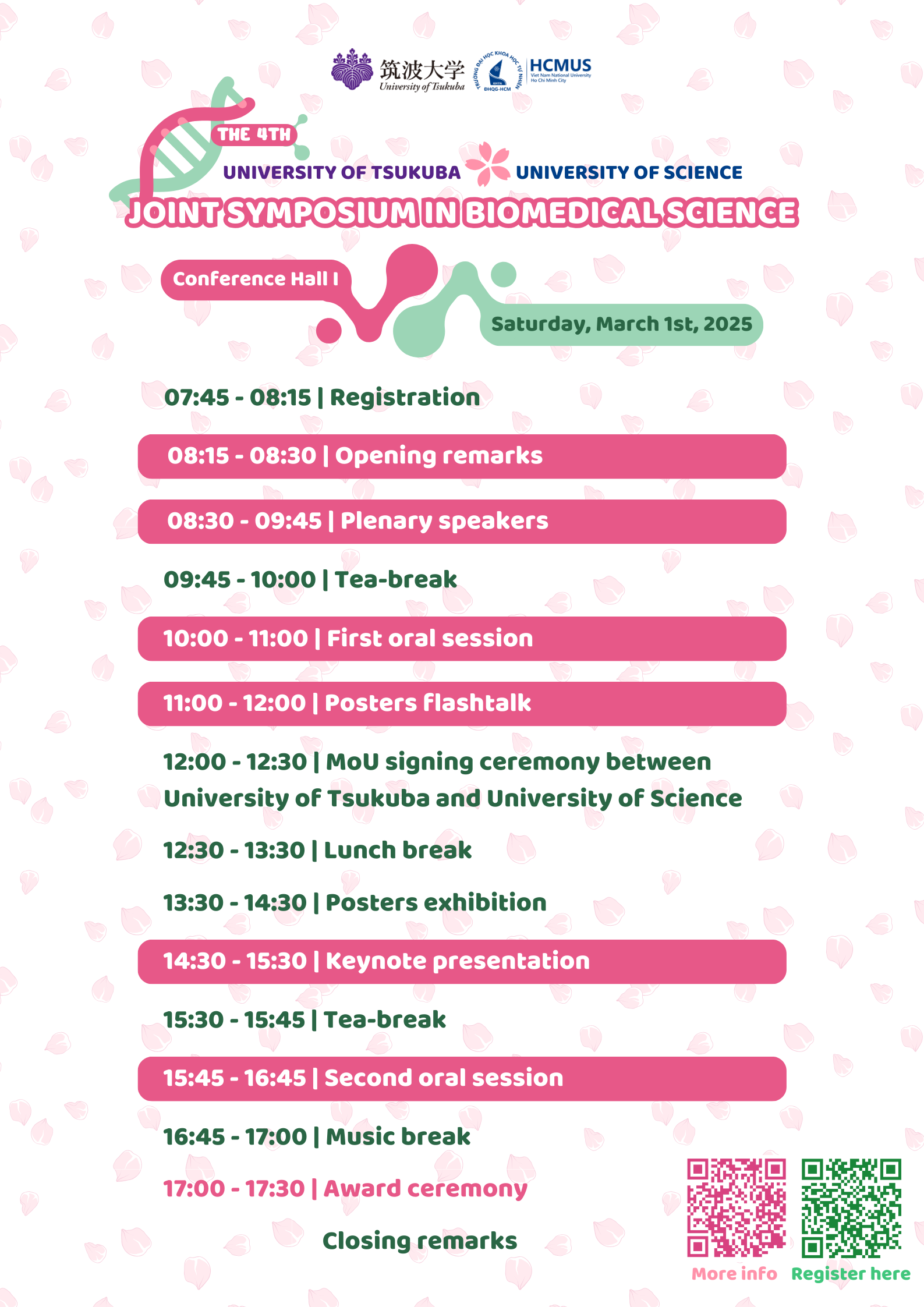 The 4th University of Science - University of Tsukuba Joint Symposium in Biomedical Science